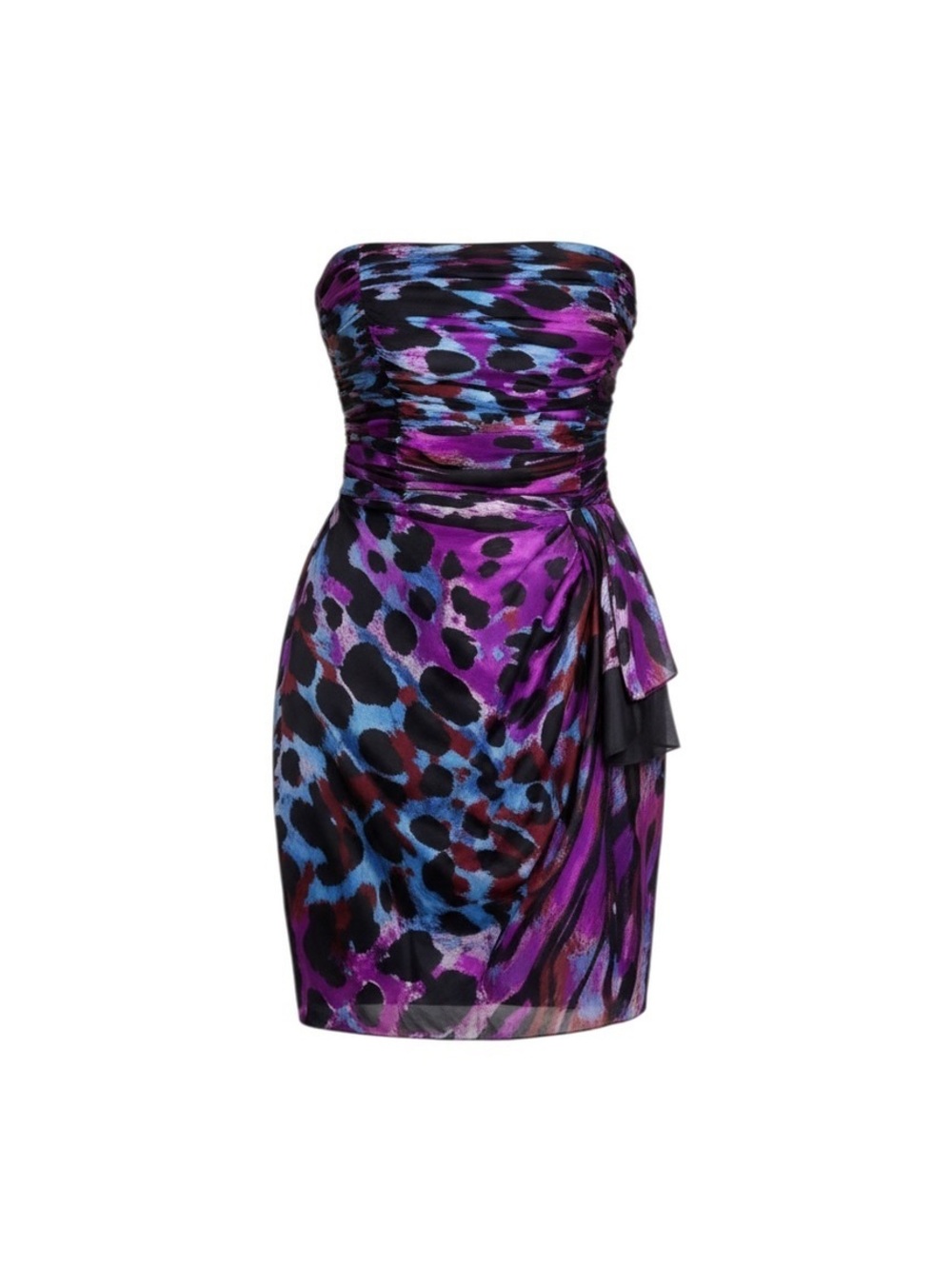 Cache Purple & Blue Animal Print Strapless Dress
